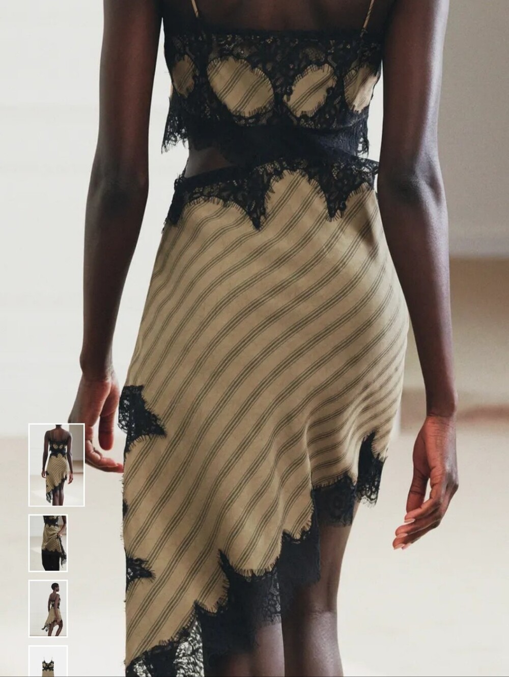 Zara Olive Green Slip Dress with Black Lace Trim - Picture 3 of 16